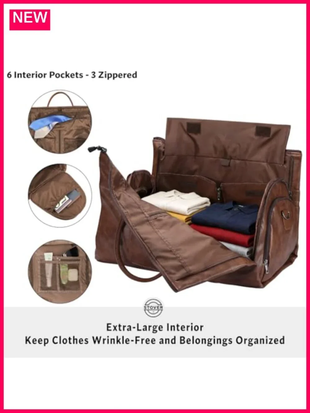 2-in-1 Convertible Garment Bag Duffle, Carry-on Travel Weekender, Faux Leather,